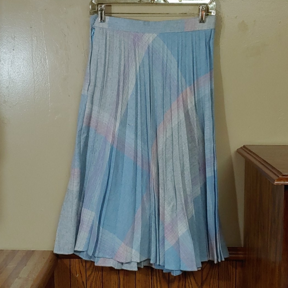 ILGWU Vintage Pleated Plaid Pastel Colors Skirt No Size Tag